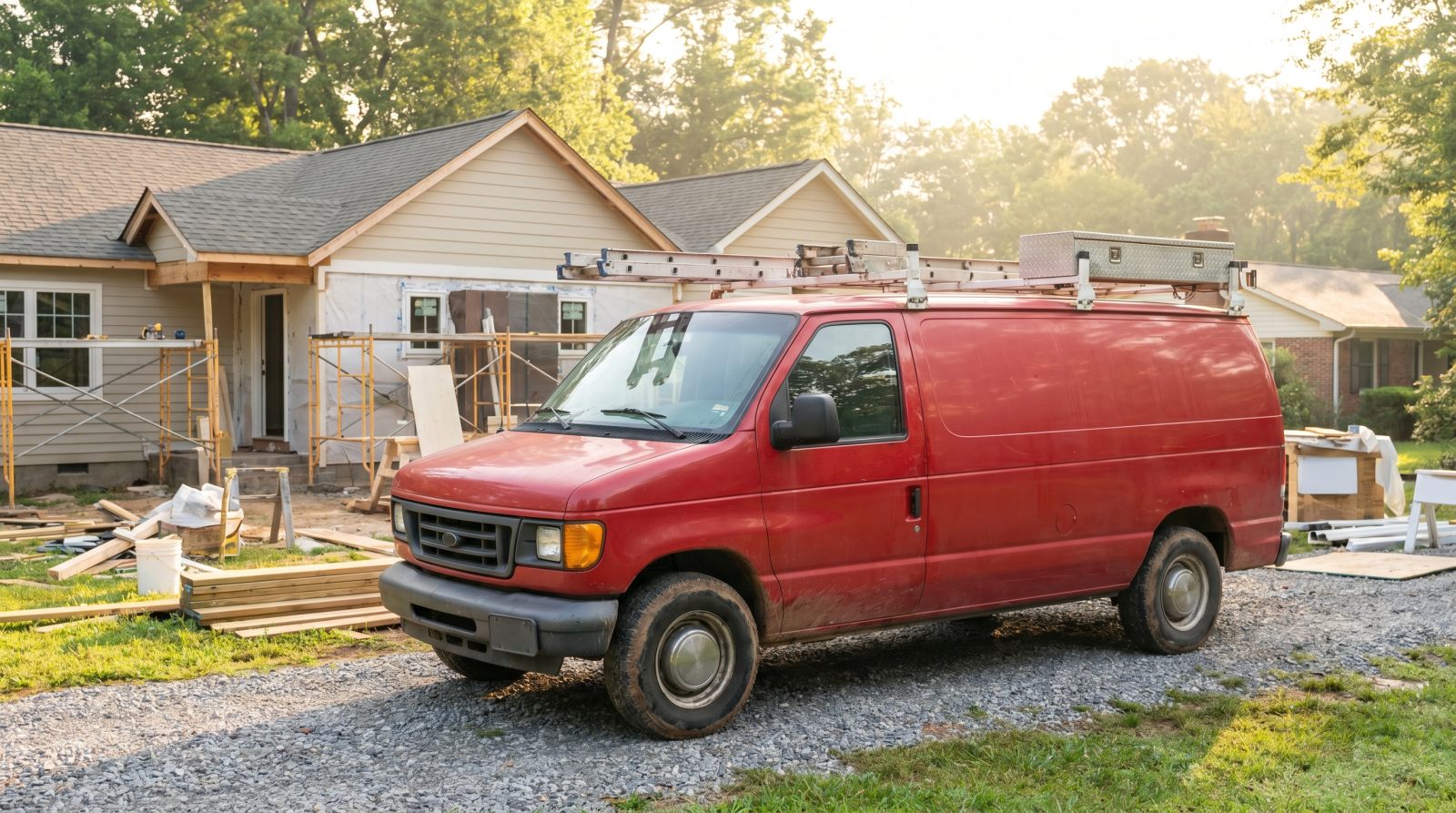 Service van on a 24/7 emergency call at night