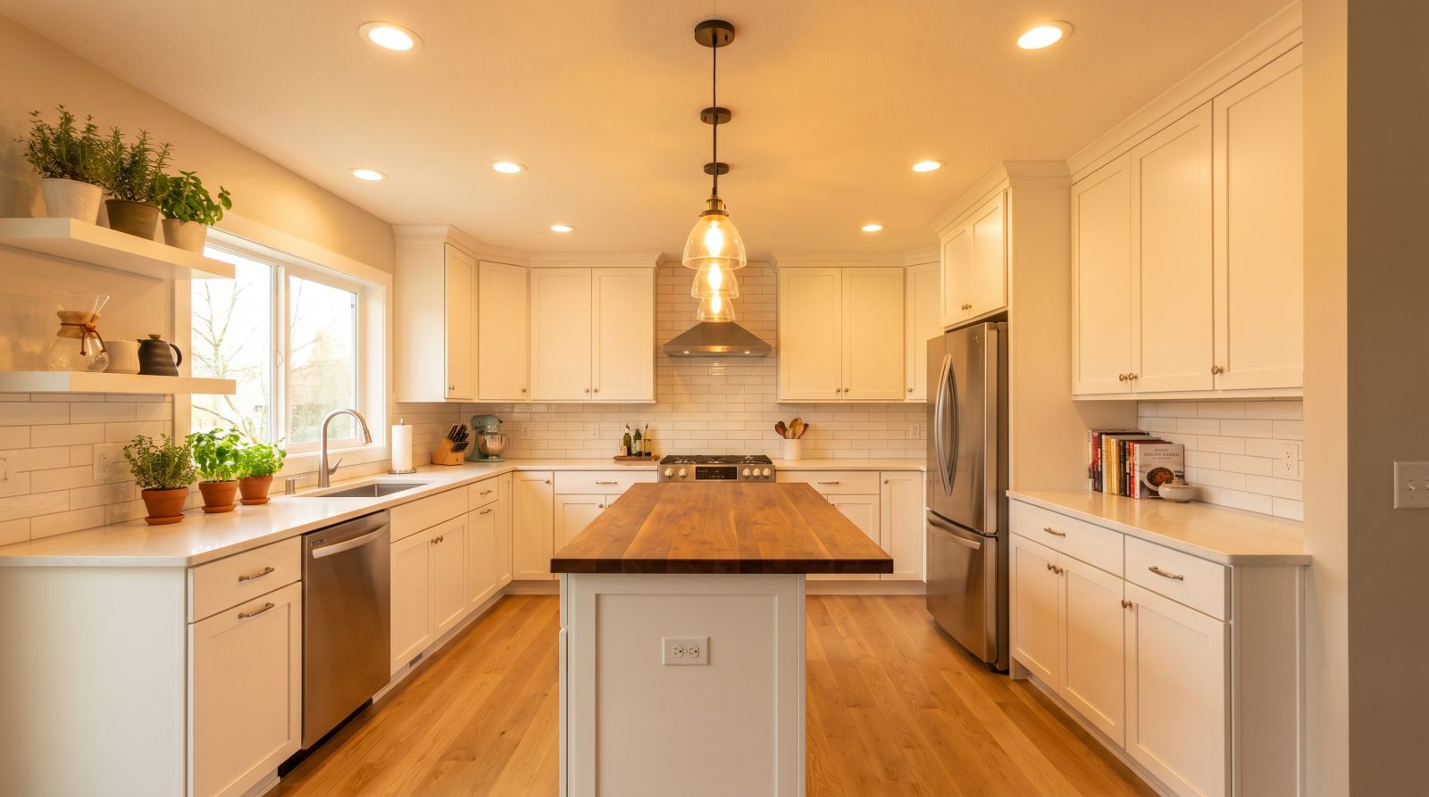 Recessed lighting installed in a modern living room