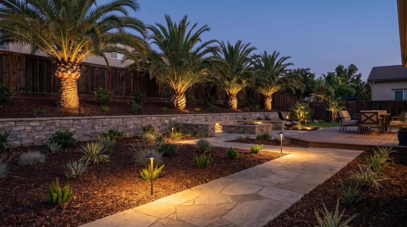 Landscape and pool lighting at a luxury home