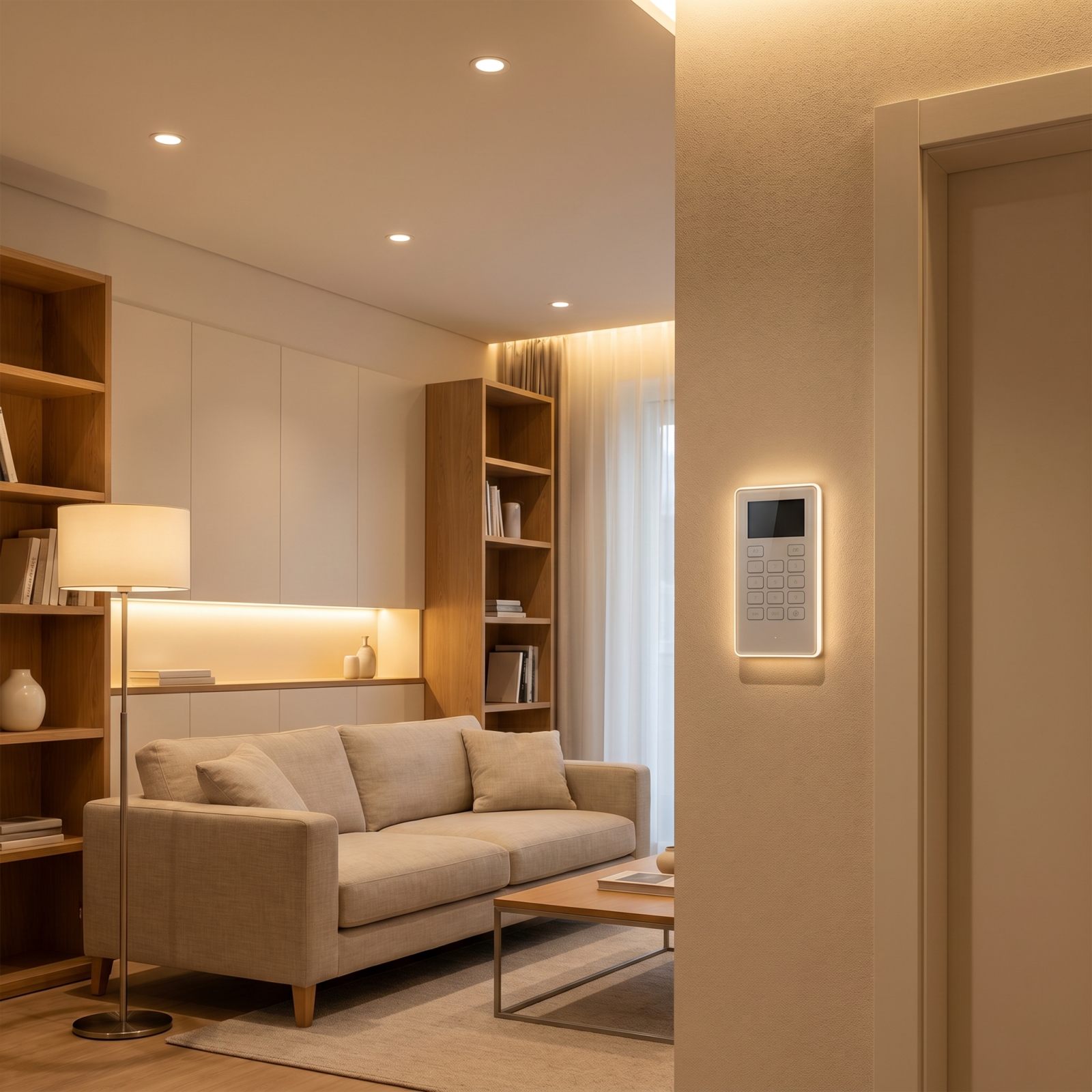 Smart home lighting control panel in a hallway