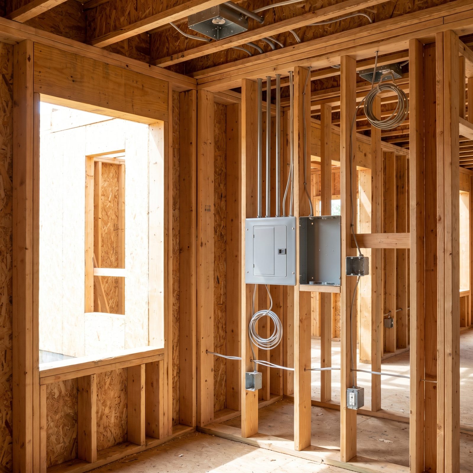 Electrical rough-in through new construction framing